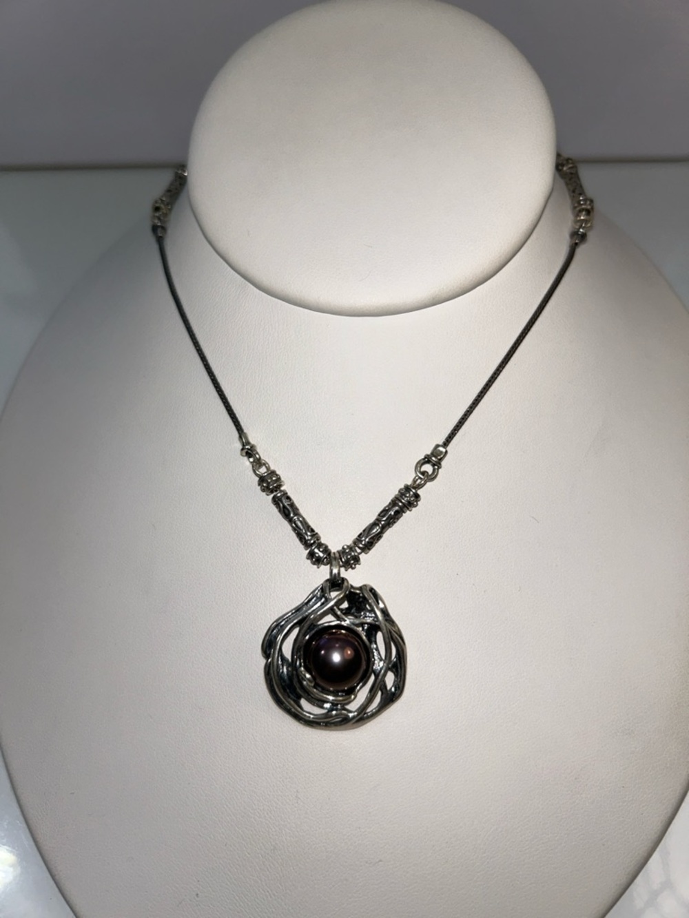 Passage To Israel Sterling Silver & Genuine Pearl Freeform Necklace